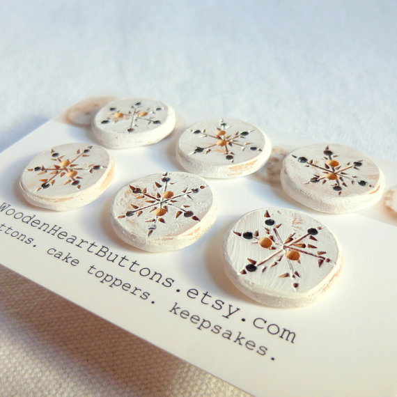 Tiny Snowflake Button Handmade Wood Button by WoodenHeartButtons